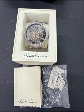 Kenneth Cole Silver Men’s Skeleton Dial Stainless Steel Bracelet Watch